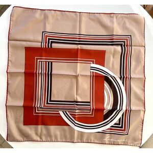 Vintage 70s Leonardi Square Scarf Beige‎ Rust Brown Mod Print 30" Sq